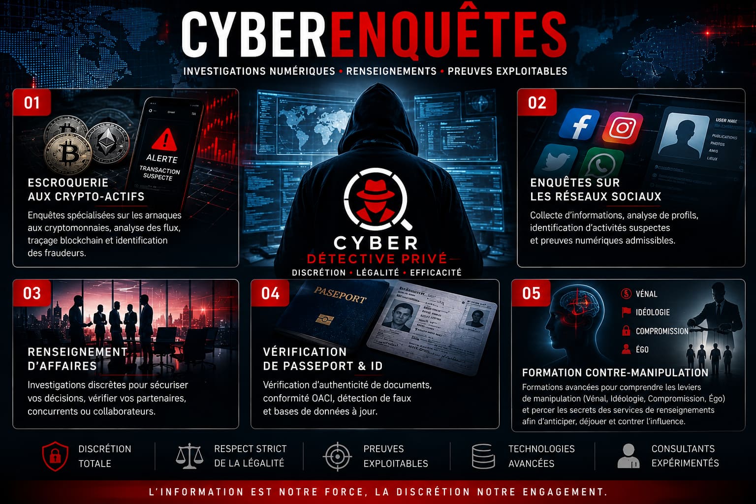 Cyberenquêtes – investigations numériques, OSINT, analyse de fraude et collecte de preuves digitales, formation en contre-manipulation